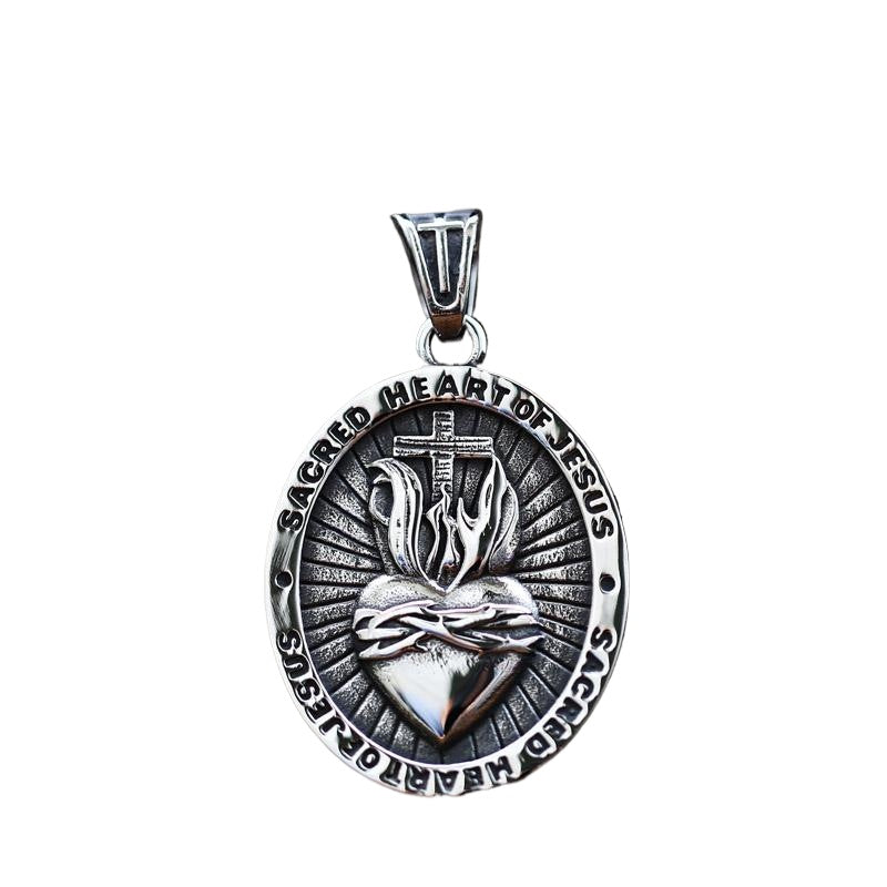 Customizable Retro Heart-Shaped Titanium Steel Pendant for Men - European and American Inspired Jewelry