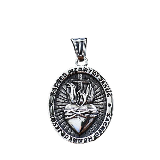 Customizable Retro Heart-Shaped Titanium Steel Pendant for Men - European and American Inspired Jewelry