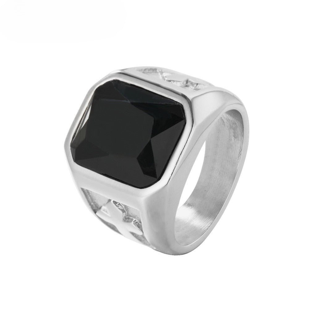 Planderful Punk Cross Titanium Ring Unisex Zircon Shield