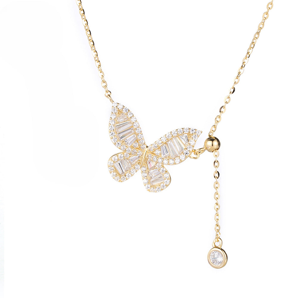 S925 Sterling Silver Zircon-Encrusted Butterfly Necklace