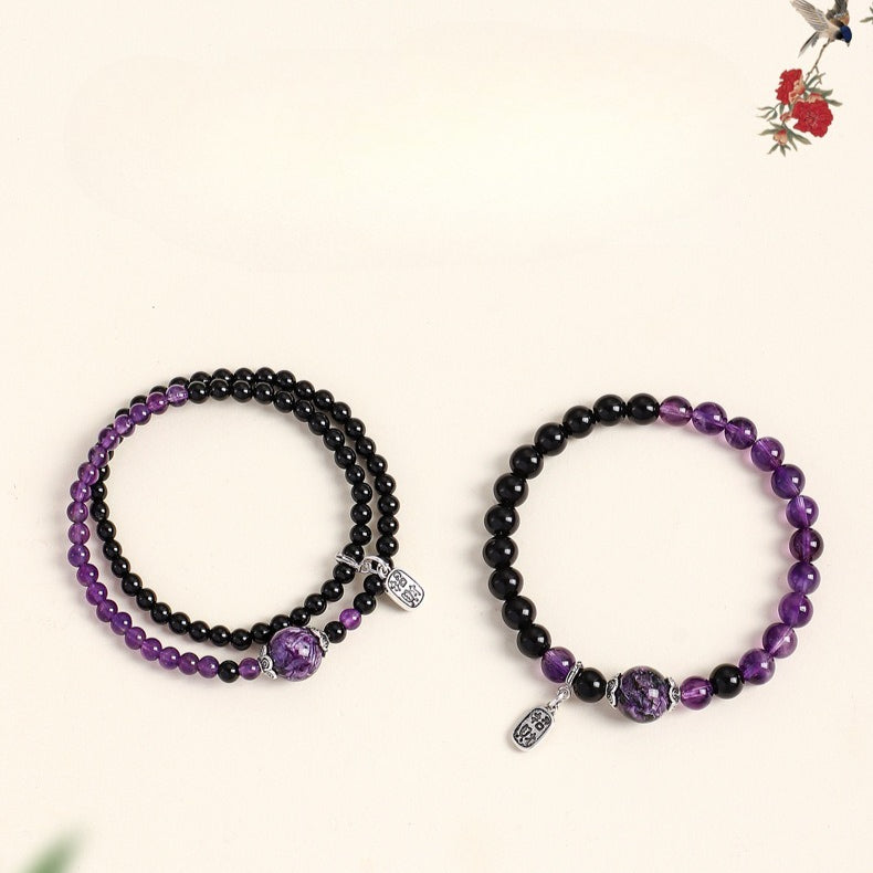 Amethyst Obsidian Crystal Dragon Bracelet