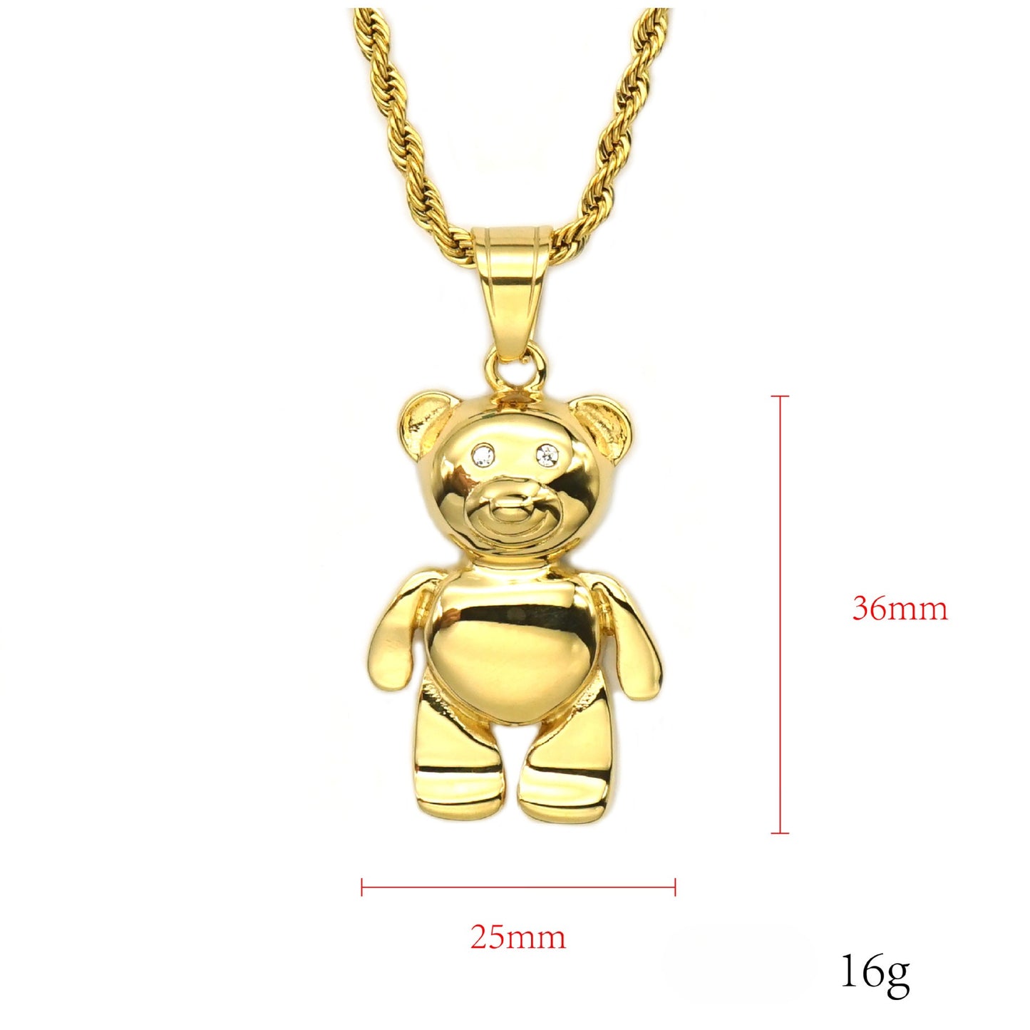 Steel Necklace - Statement Everyday Genie Bear Pendant