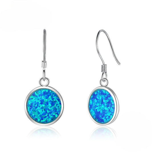 Planderful Jewelry Blue Round Opal Earrings Sterling Silver S925 Everyday Genie Collection