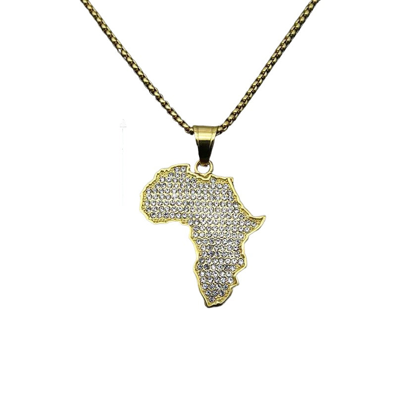 Zircon Necklace – Statement Hip-Hop African Map Pendant