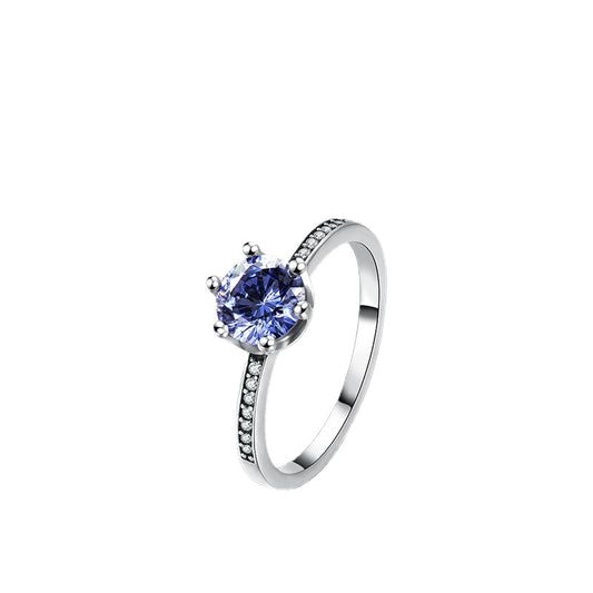S925 Sterling Silver Tanzan Blue Zircon Women's Ring