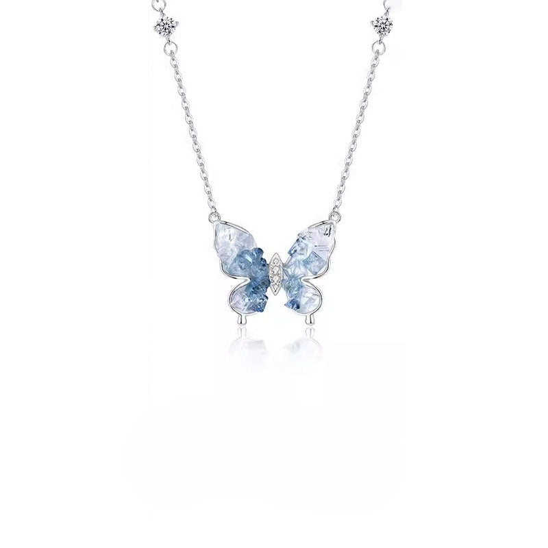 Planderful Sterling Silver Ice Butterfly Necklace For Women Zircon Pendant Collarbone Chain Gift For Girlfriend