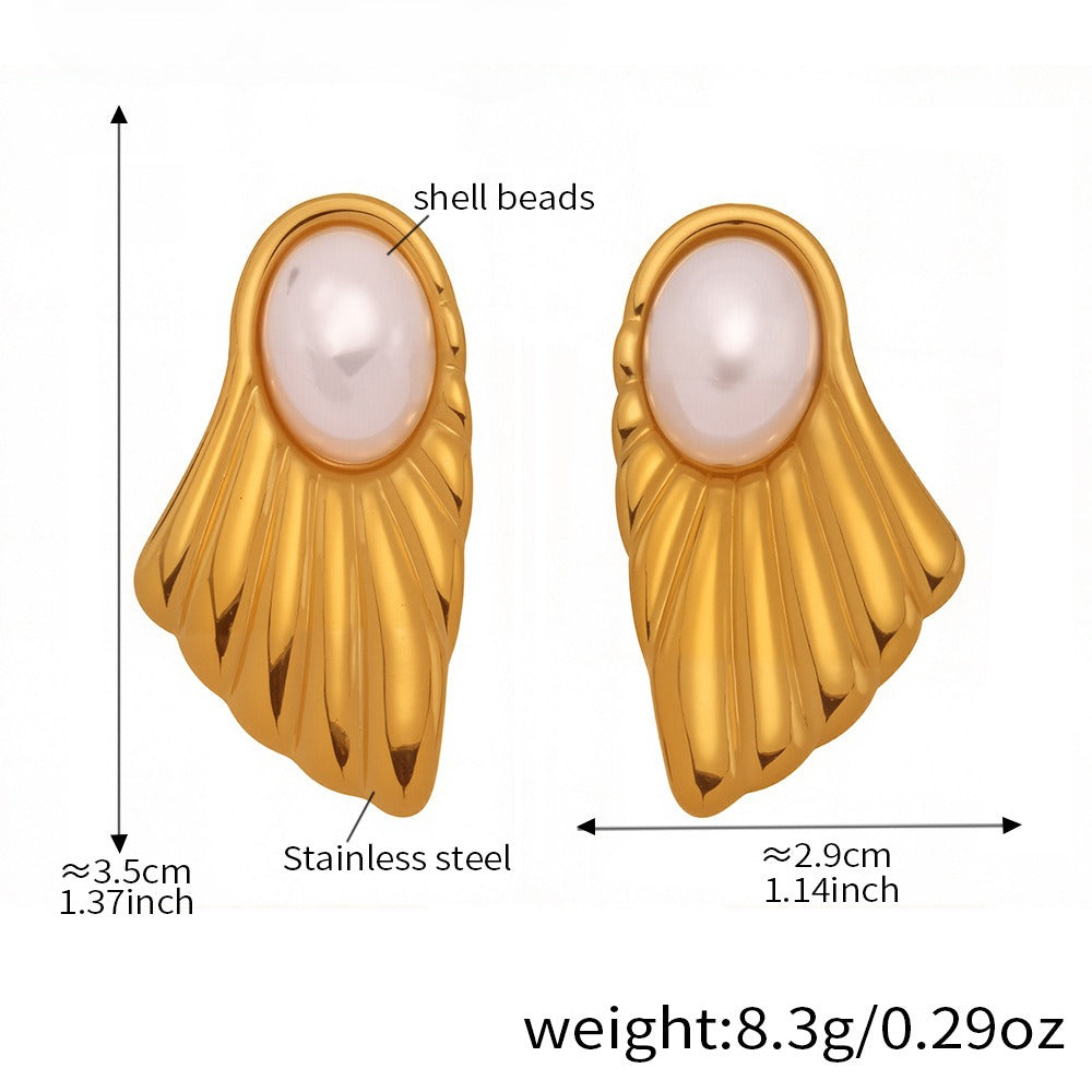 Planderful Bead Fan Stud Earrings Stainless Steel Women