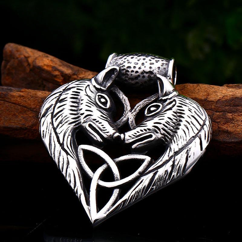 Celtic Knot Titanium Steel Double-Headed Wolf Love Pendant for Men - Retro Wholesale Design