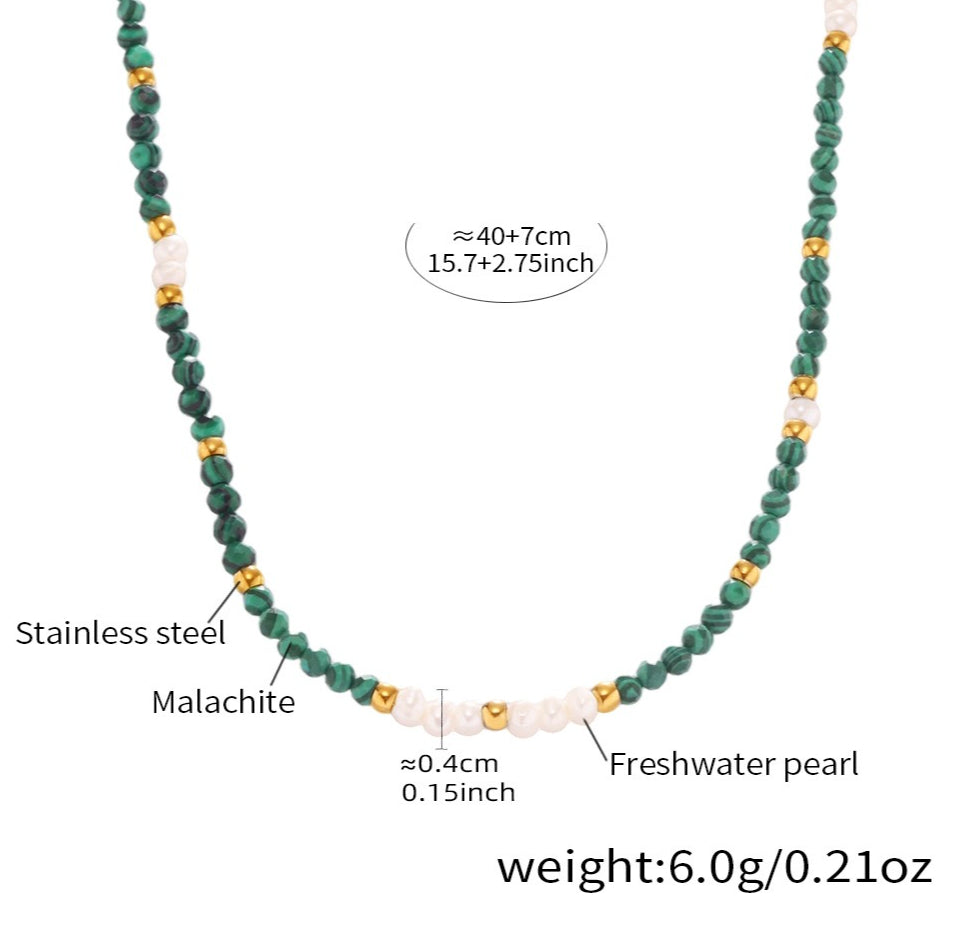 Planderful Clavicle Necklace Beaded Malachite Pearl Girls