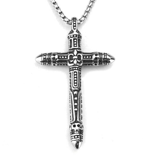 New Titanium Steel Retro Cross Necklace Pendant for Men