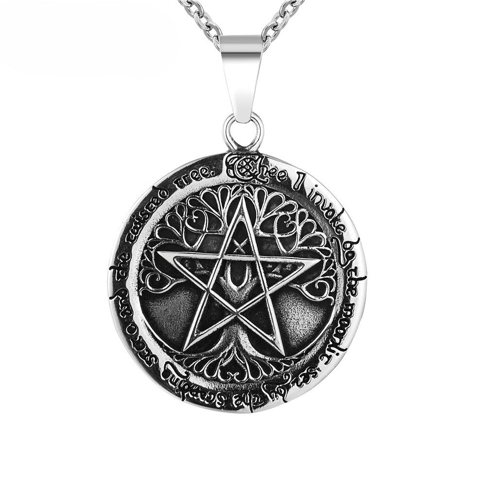 Planderful Life Tree Pendant Necklace Unisex Titanium Steel Protection Symbol Retro European American Style