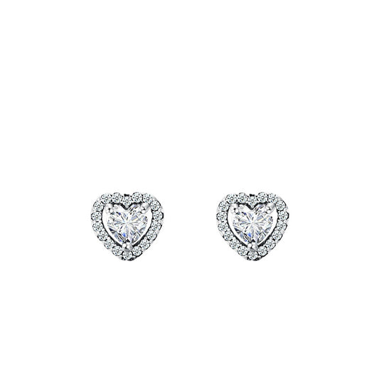 Sterling Silver Heart-Shaped Zircon Earrings with Micro-Inlay