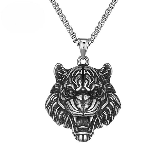 Steel Necklace – Statement Punk Hip Hop Tiger Head Pendant