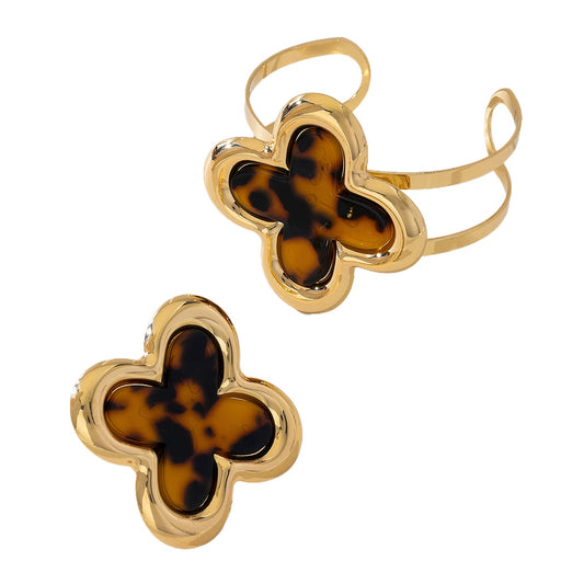 Planderful Open Leopard Print Flower Clover Set for Women