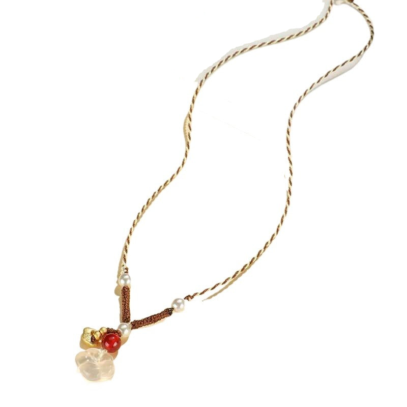 Agate Pearl Ruyi Lock Pendant Necklace