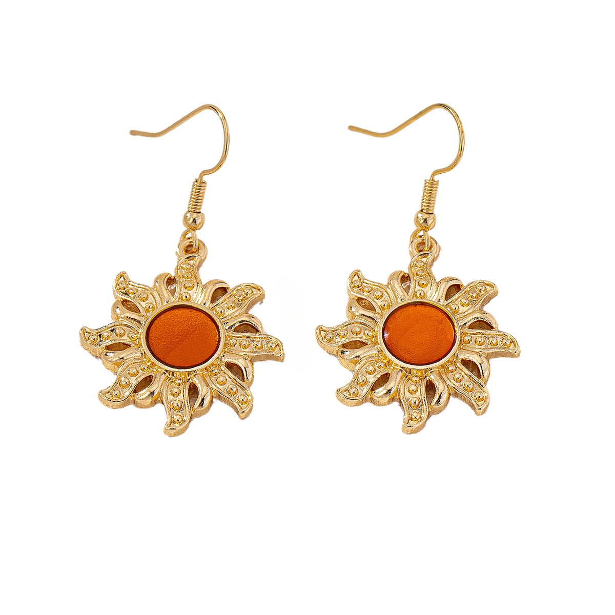 Planderful Vienna Verve Earrings – Retro Gold-Textured Sun Flower Design