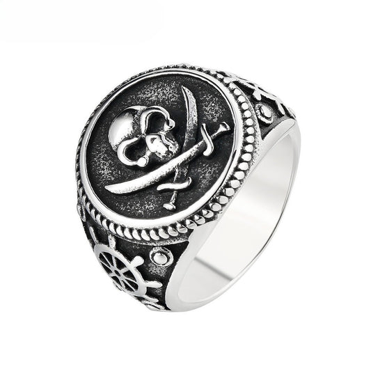 Retro Skull Signet Titanium Steel Ring