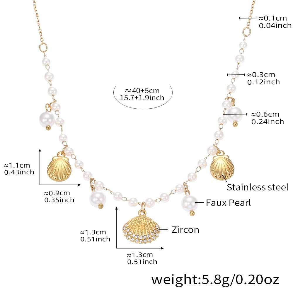 Planderful Pearl Collarbone Necklace 18K Gold Ocean Girls