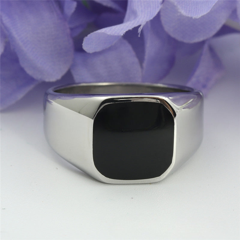European And American Jewelry Titanium Steel Square Epoxy Ring