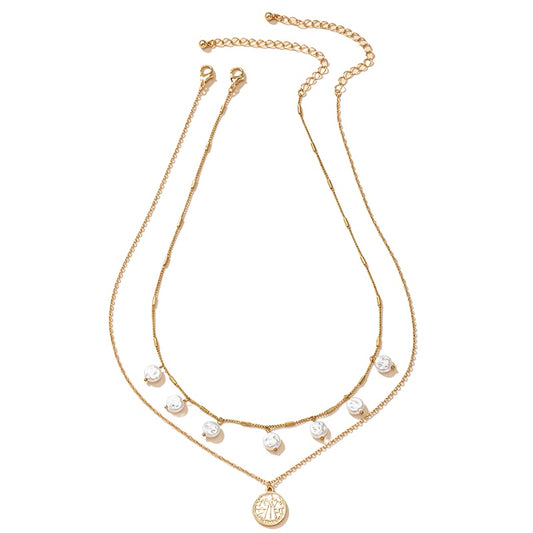 Exquisite Double Layered Pearl Necklace with Light Luxury Gold Chain