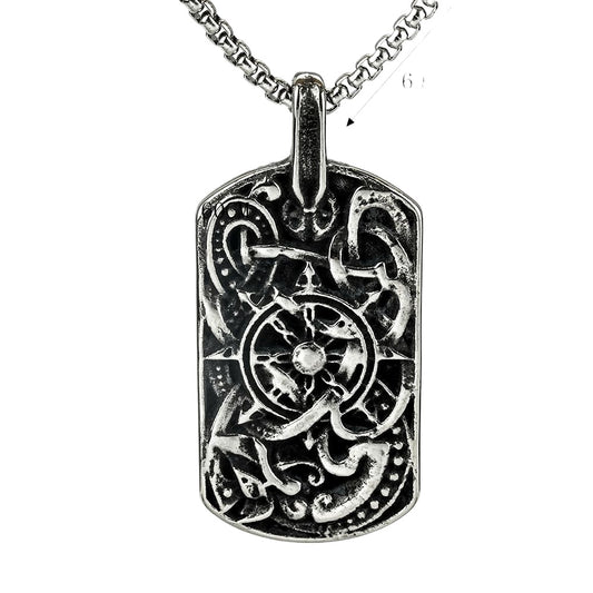 Planderful Viking Compass Pendant For Men Stainless Steel Retro Military Necklace