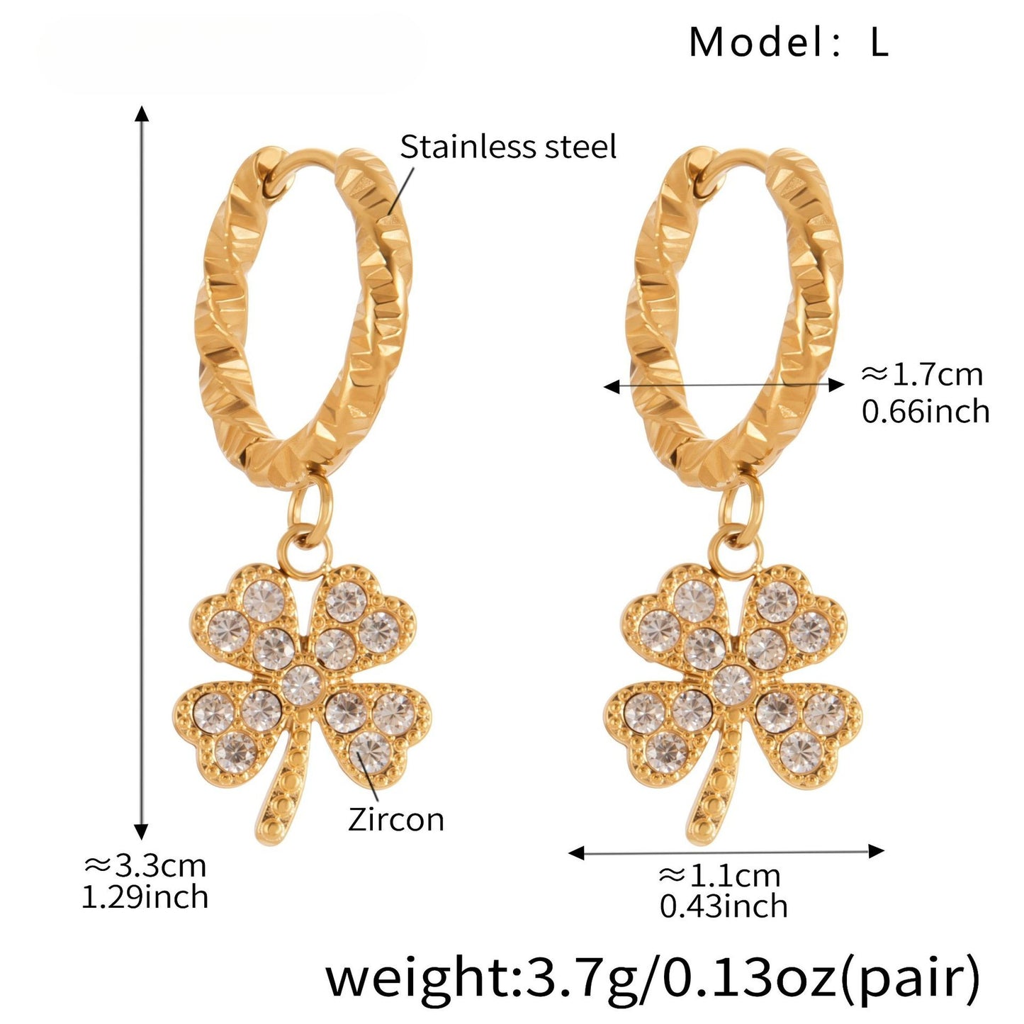 Planderful Four Leaf Clover Zircon Earrings Gold For Women