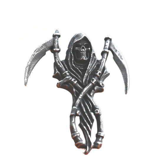 Titanium Steel Retro Hip-Hop Skull Pendant with Dual Sickle Design for Men