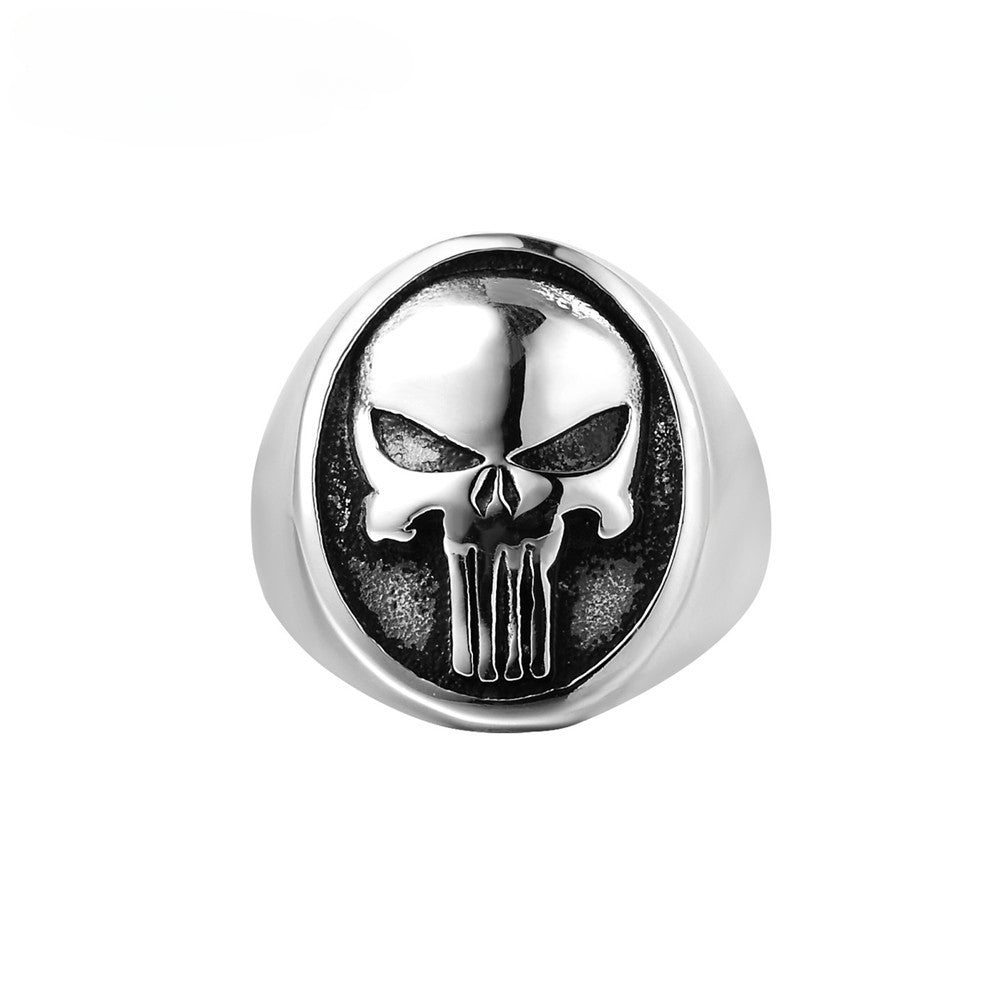 Halloween Alien Skull Oval Titanium Steel Ring for Men