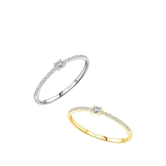 Fashionable Sterling Silver Ring with Zircon Detailing in Various Sizes