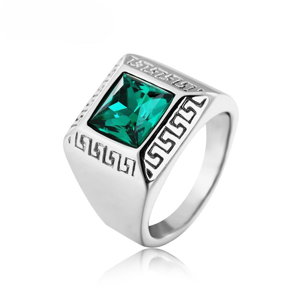 Planderful Great Wall Pattern Titanium Ring For Men Unisex Durable Zircon Statement Jewelry