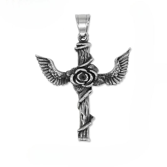 European and American Style Cross Rose Wings Pendant for Men
