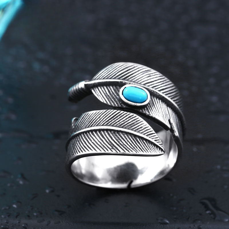 Stylish Unisex Titanium Steel Turquoise Takahashi Ring with Adjustable Fit