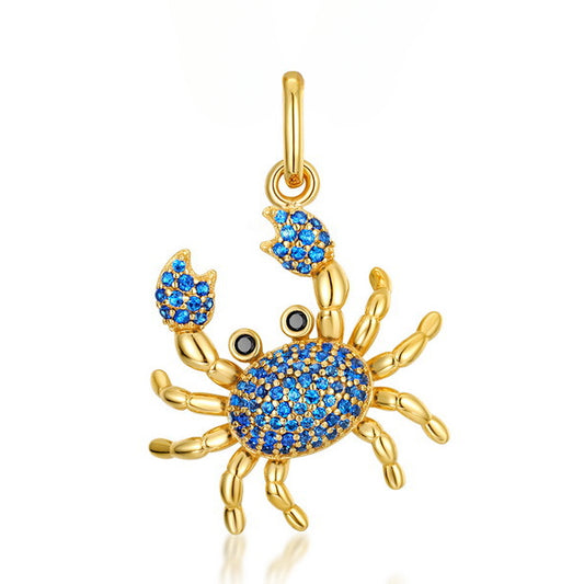 Ocean Series Blue Spinel Crab Sterling Silver Pendant