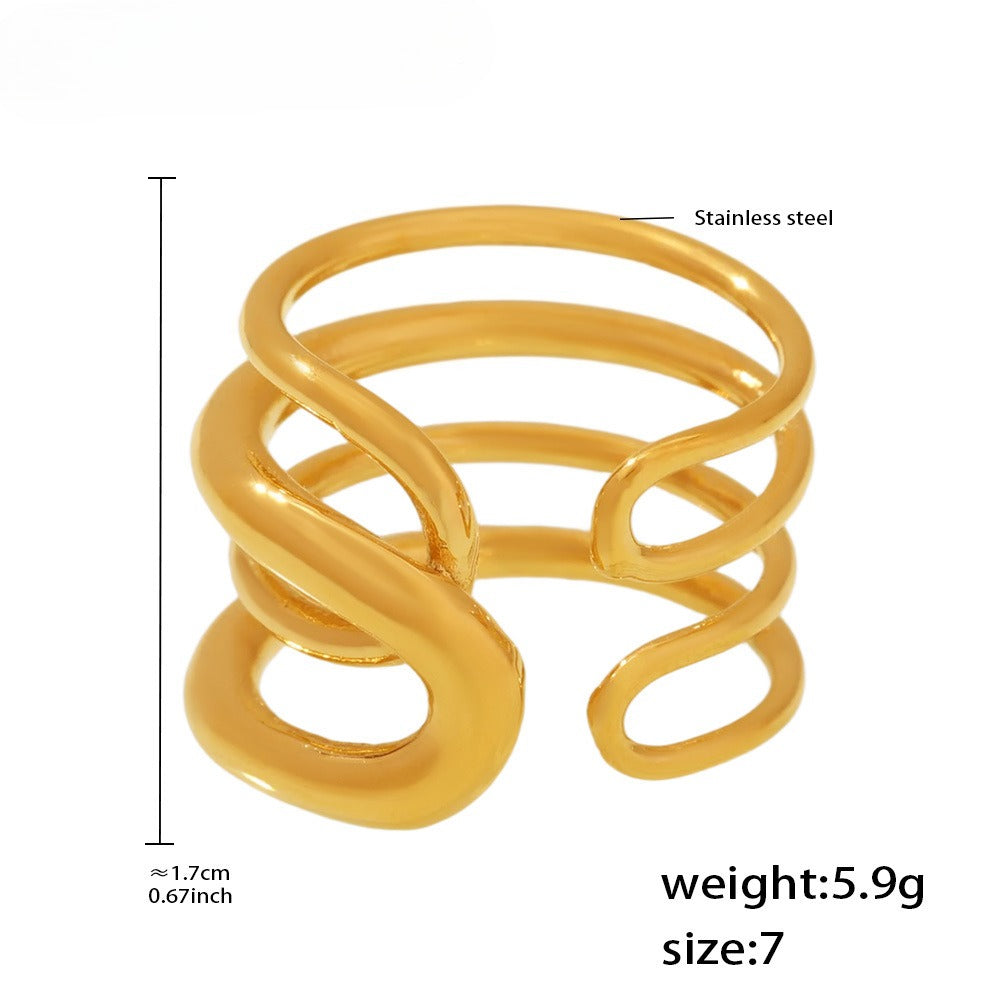 Planderful Women Line Ring Stainless Steel Gold Multilevel