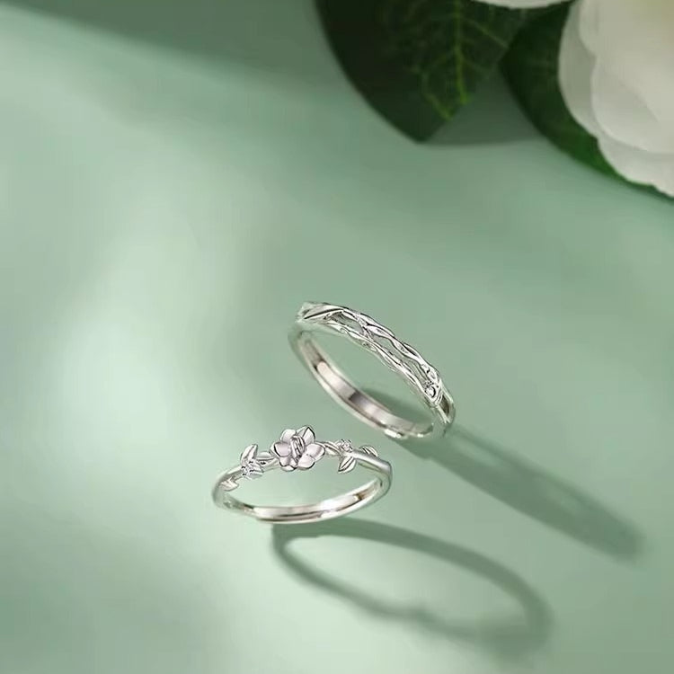 New 925 Sterling Silver Gardenia Couple Ring Set Gift