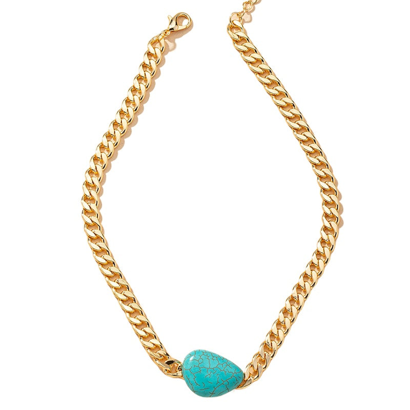 Vibrant Stone Pendant Necklace with Chunky Chain - Women's Fashion Accessory