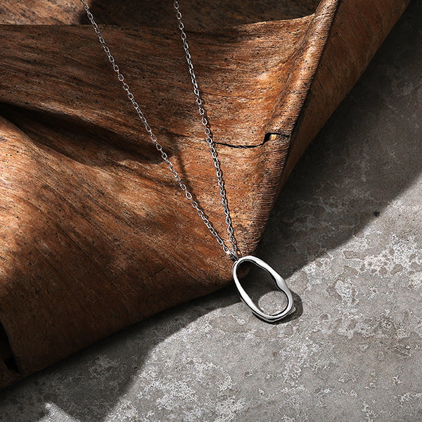 Irregular Hollow Oval Pendant Sterling Silver Necklace