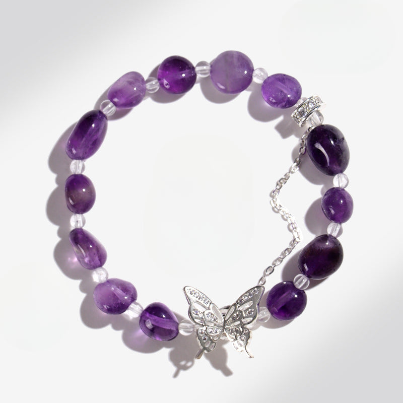 Planderful Fortune's Favor Bracelet – Irregular Oval Amethyst with Butterfly Tassel