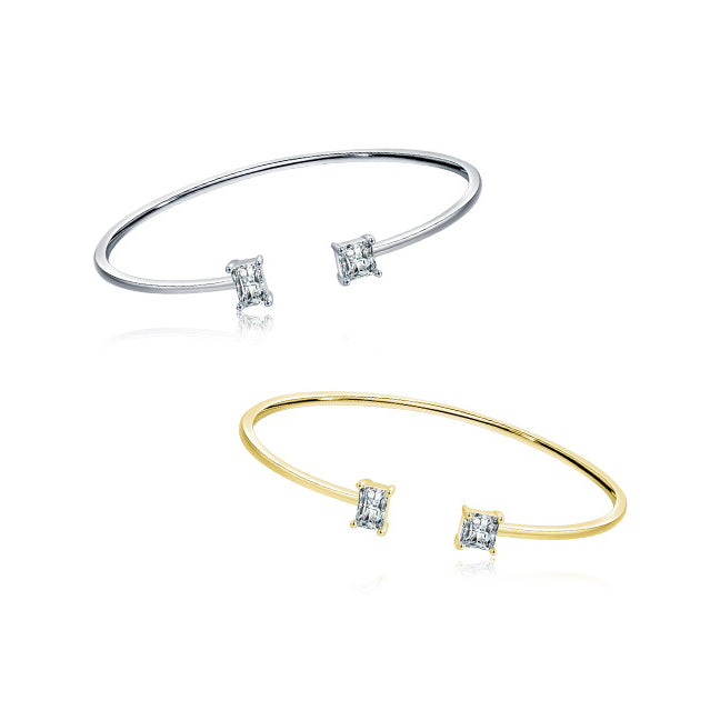 Sterling Silver Open Bracelet with Simulated Diamond Zircon