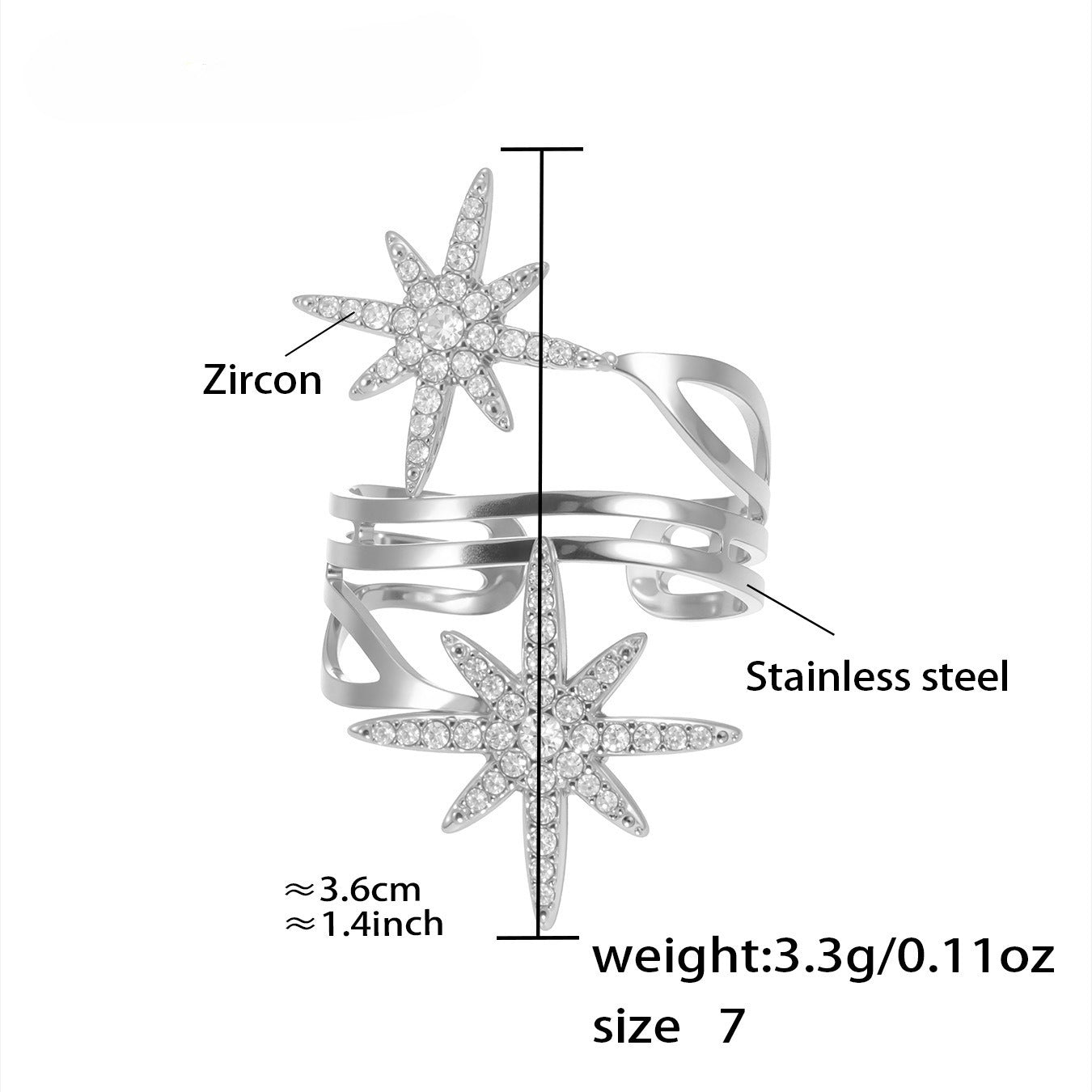 Planderful 5A Zircon Open Ring Gold Plated For Women