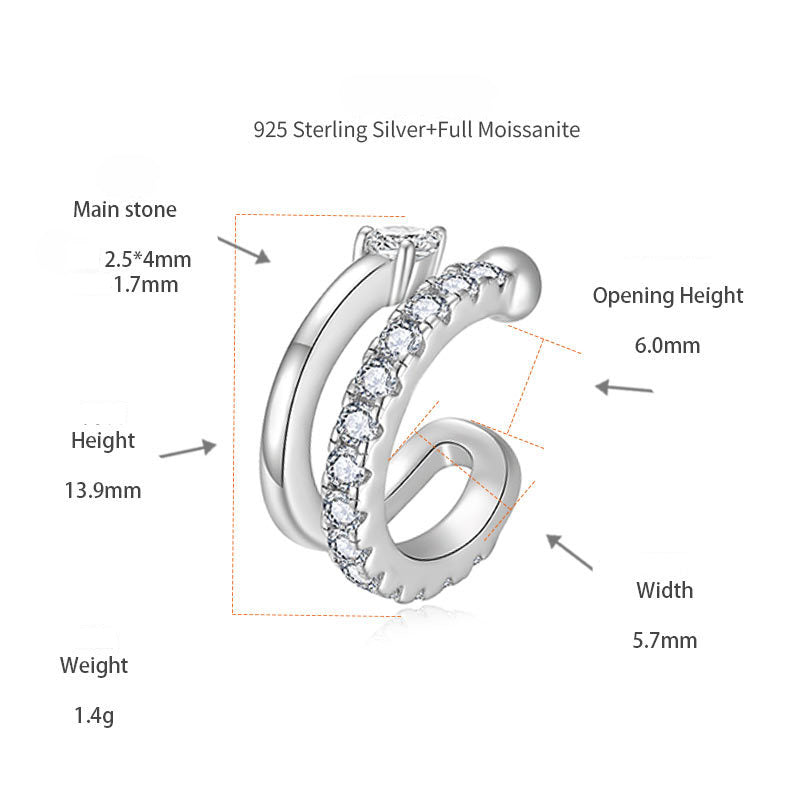 Korean Small Fresh Earless Women's Ear Clips S925 Silver-Plated Moissanite Earrings