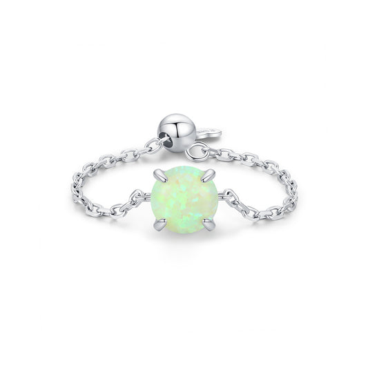 Opal Sterling Silver Adjustable Ring with Niche Design