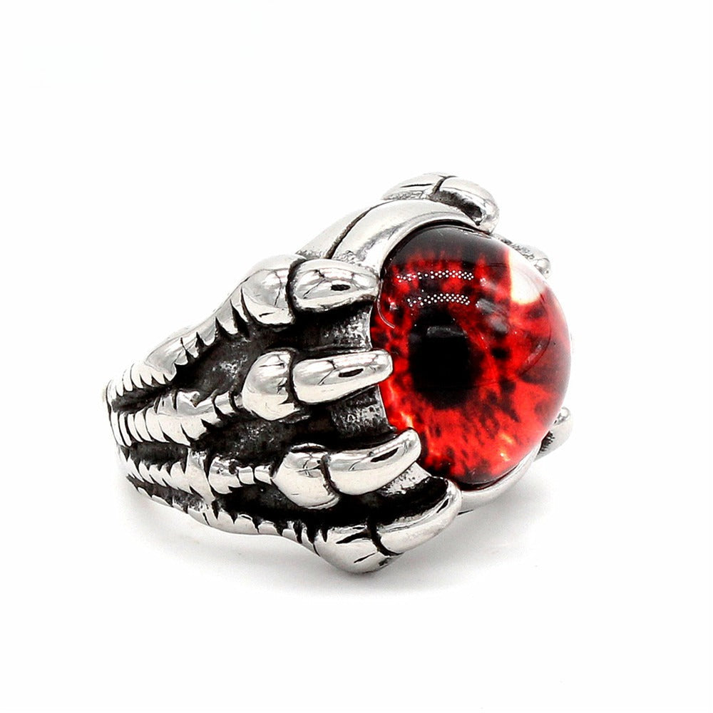 Planderful Titanium Steel Ring With Retro Devil Eyes Protective Unisex Jewelry For Men