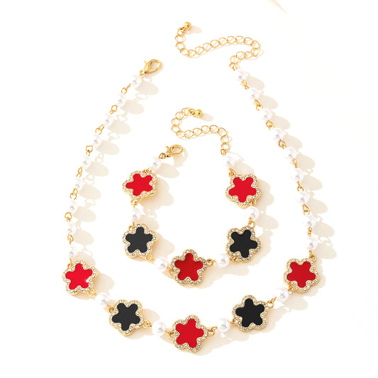 Fashionable Metal Five-Leaf Clover Jewelry Set for Women