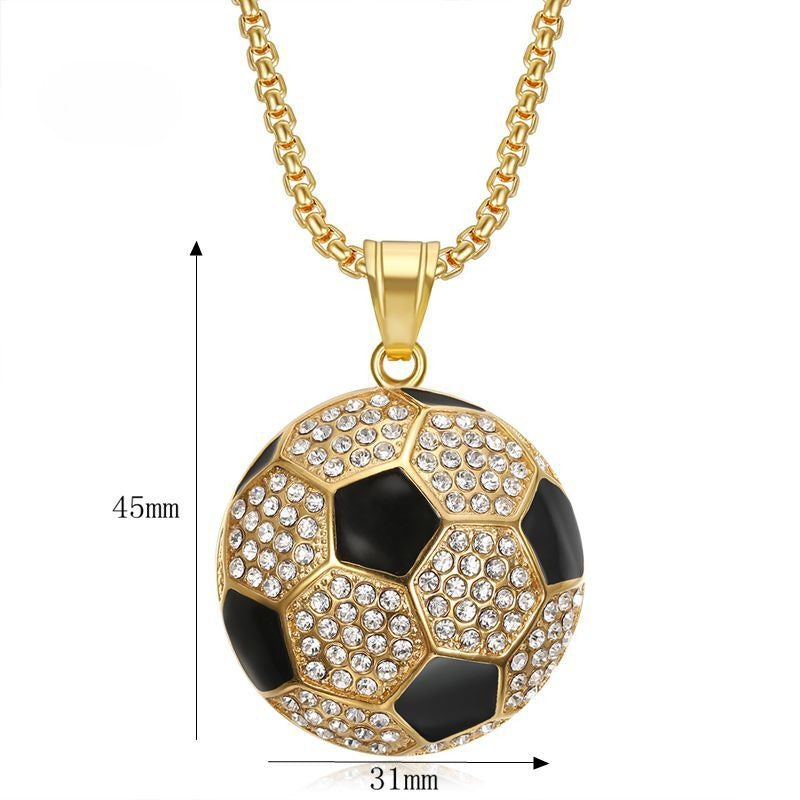 Planderful Everyday Genie Hip Hop Football Pendant Necklace Premium Stainless Gold Plated Zircon for Urban Fans