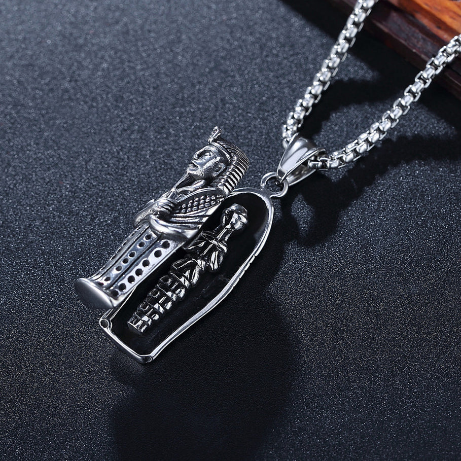 Egyptian Pharaoh Mummy Coffin Titanium Steel Necklace for Men
