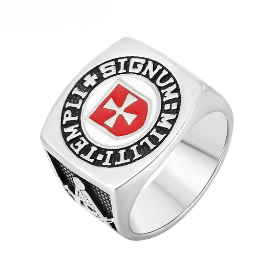 Titanium Steel Ring Masonic Shield Cross For Men Unisex Protection Bold Statement Planderful
