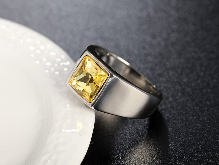 Planderful Zircon Inlaid Titanium Steel Ring Unisex Everyday Genie Durable Protection Statement