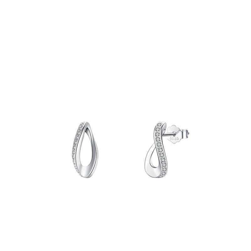 925 Sterling Silver Heart Geometric Zircon Stud Earrings