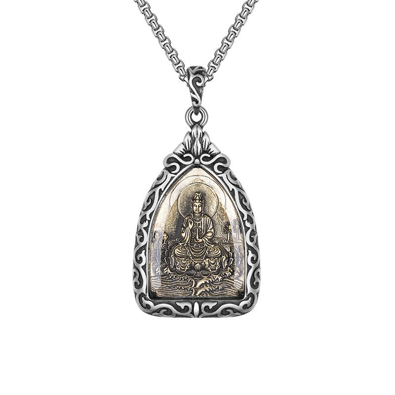 Steel Necklace - Vintage Guardian Gods Zodiac Buddha Stainless Steel Retro Design Everyday Wear